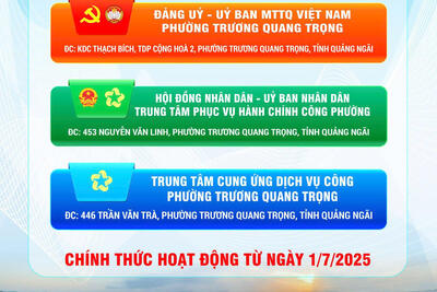 THÔNG BÁO CÁC TRỤ SỞ LÀM VIỆC CỦA PHƯỜNG TRƯƠNG QUANG TRỌNG ĐI VÀO HOẠT ĐỘNG
